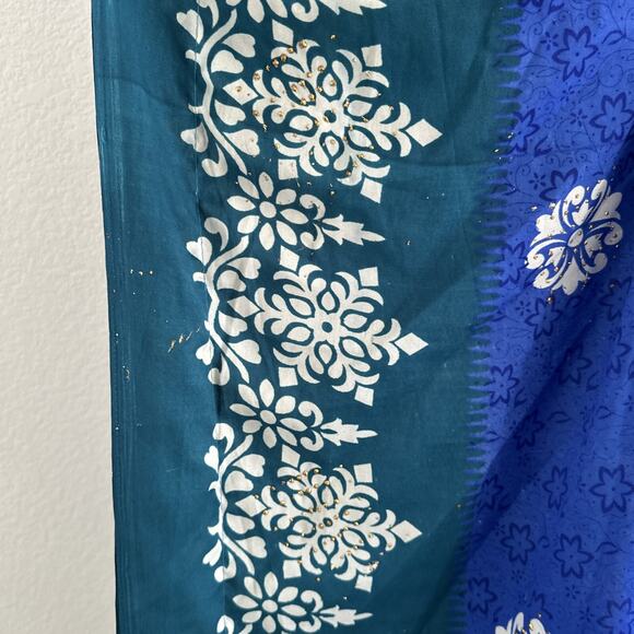 Kaftan Bell Pepper One Size Dress Blue Green Glitter Embellishments Floral Midi - Picture 4 of 16